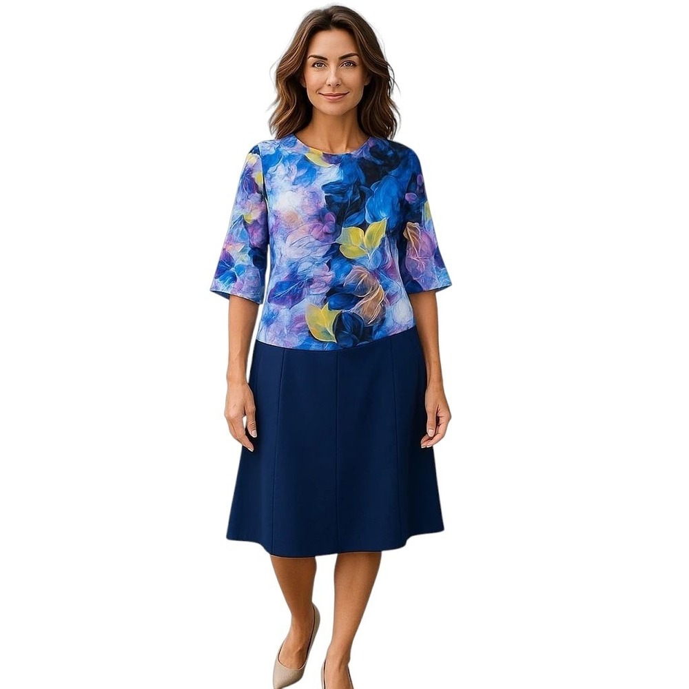 Dana‎ Buchman Dress and Jacket Set Floral Blue Purple Women's Size L